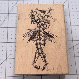 Jester Clown Rubber Stamp JudiKins Flute Playing Harlequin Circus Craft